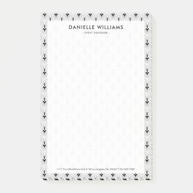 Black and white art-deco geometric pattern post-it notes (Front)