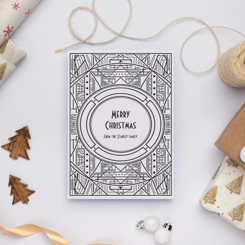 Black and white art deco Merry Christmas Holiday Card