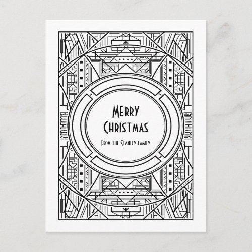 Black and white art deco Merry Christmas Postcard