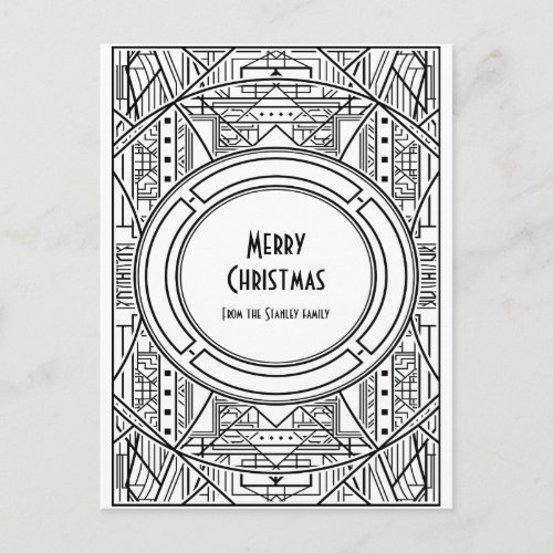 Black and white art deco Merry Christmas Postcard