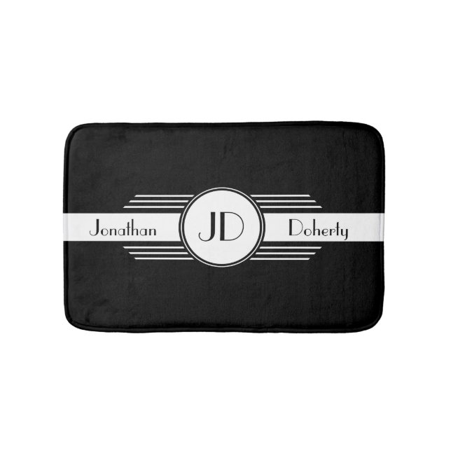 Black and White Art Deco Monogram Bath Mat (Front)