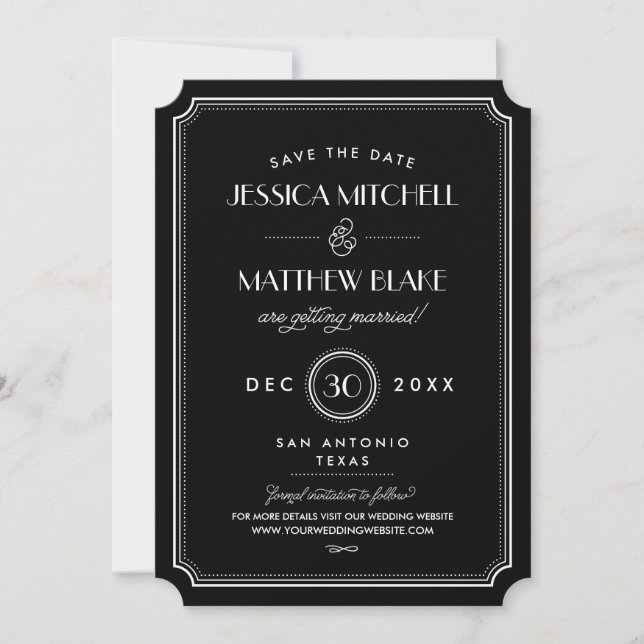 Black and White Art Deco Monogram Save the Date (Front)