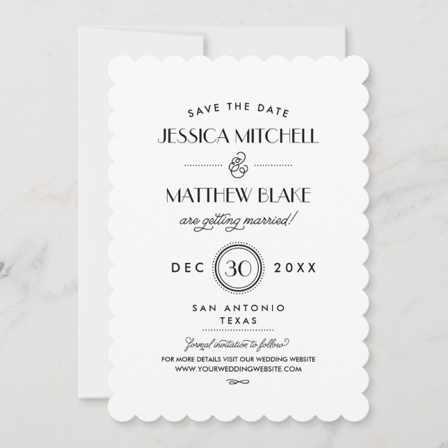 Black and White Art Deco Monogram Save the Date (Front)