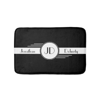 Black and White Art Deco Monogrammed Bathroom Mat