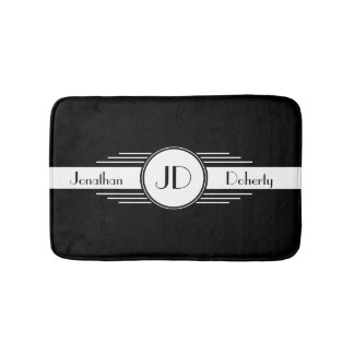 Black and White Art Deco Monogrammed Bathroom Mat