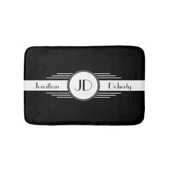 Black And White Art Deco Monogrammed Bathroom Mat by tjustleft at Zazzle