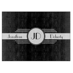 Black and White Art Deco Monogrammed Cutting Board