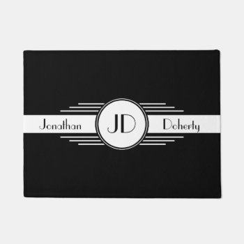 Black And White Art Deco Monogrammed Doormat by tjustleft at Zazzle
