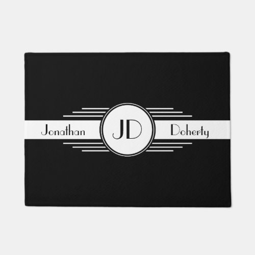 Black and White Art Deco Monogrammed Doormat