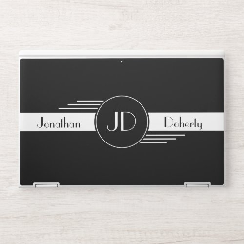 Black and White Art Deco Monogrammed HP Laptop Skin