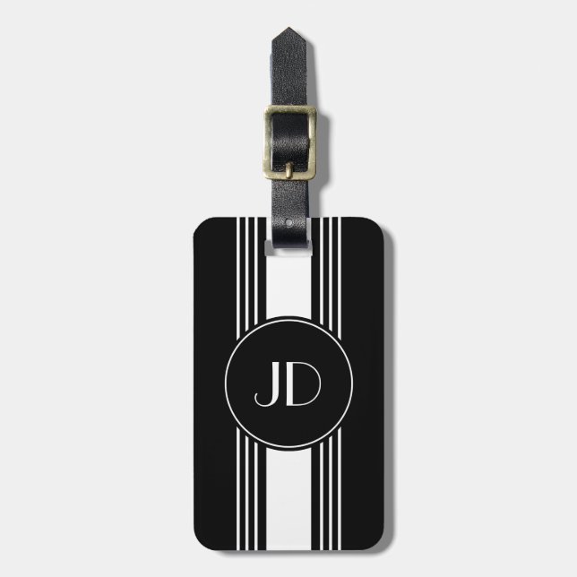 Black and White Art Deco Monogrammed Luggage Tag (Front Vertical)
