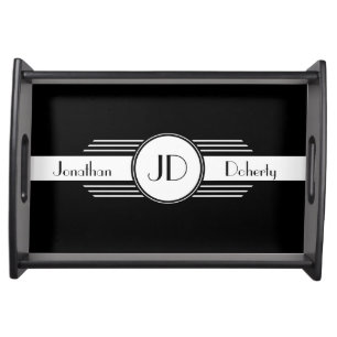 Black and White Art Deco Monogrammed Serving Tray