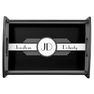 Black and White Art Deco Monogrammed Serving Tray