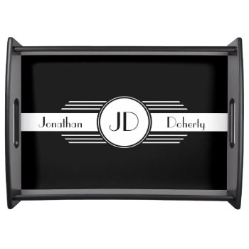 Black And White Art Deco Monogrammed Serving Tray by tjustleft at Zazzle