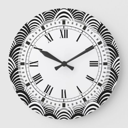 Black and White Art Deco Palm Frond Classic Large Clock