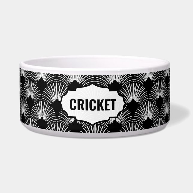 Black and white Art Deco Pattern Monogram Bowl (Front)