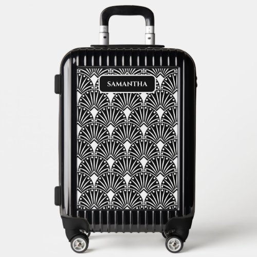 Black and White Art Deco Pattern Monogram Luggage