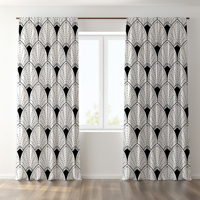 Black and White Art Deco Pattern Sheer Curtains (Creator Uploaded)