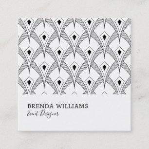 Black and white art-deco pattern square business card