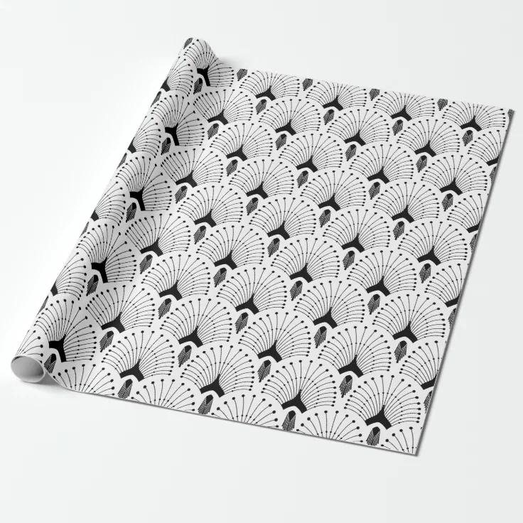 Black and white art-deco pattern wrapping paper | Zazzle