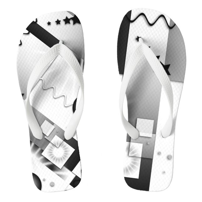 Black and White Art Deco Playful Flip Flops (Footbed)