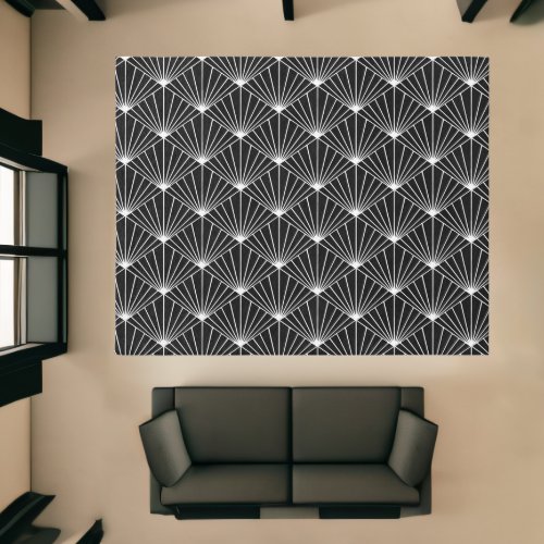 Black and White Art Deco Rug _ Fan Diamond Pattern