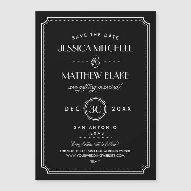 Black and White Art Deco Save the Date (Front)