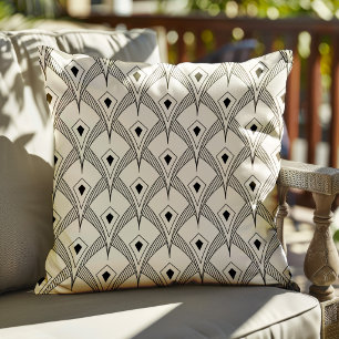 Black and white art-deco seamless pattern 3 throw pillow