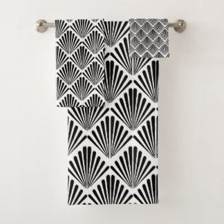 Black and white Art Deco seamless pattern Bath Towel Set