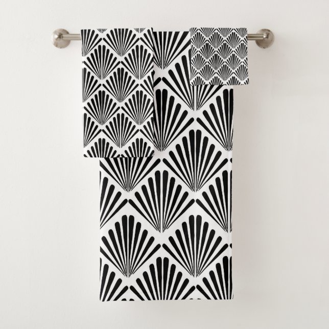 Black and white Art Deco seamless pattern Bath Towel Set (Insitu)