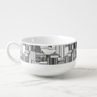 Black and White Art Deco Soup Bowl With Handle