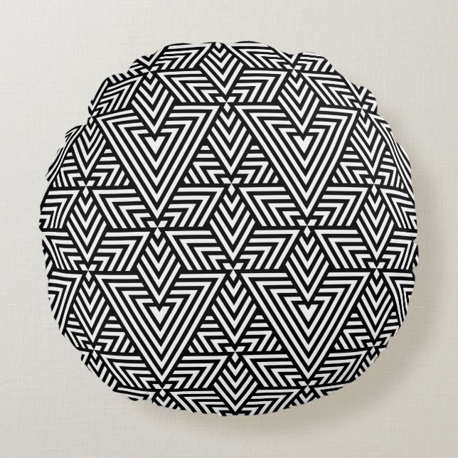 Black and White Art Deco Triangle Seamless Pattern Round Pillow (Front)