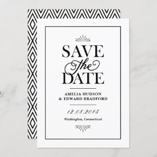 Black and White Art Deco Typography Save The Date