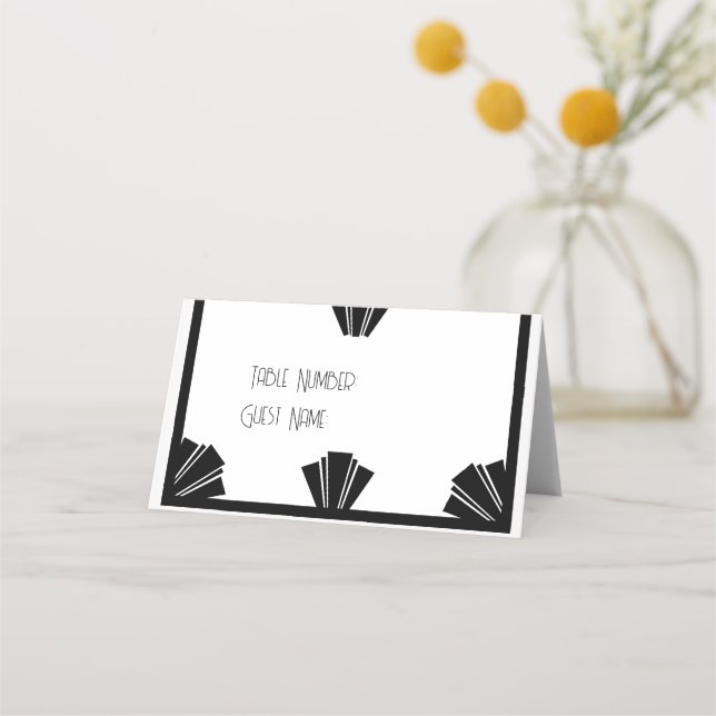 Black And White Art Deco Wedding Place Card (Front)