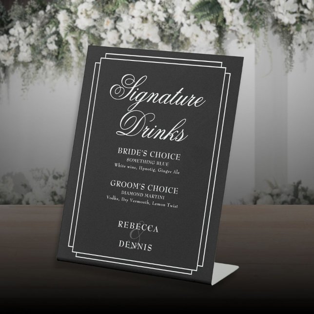 Black And White Art Deco Wedding Signature Drinks Pedestal Sign (Black And White Art Deco Wedding Signature Drinks Pedestal Sign)