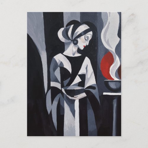 Black and White Art Deco Woman Wall Art Postcard