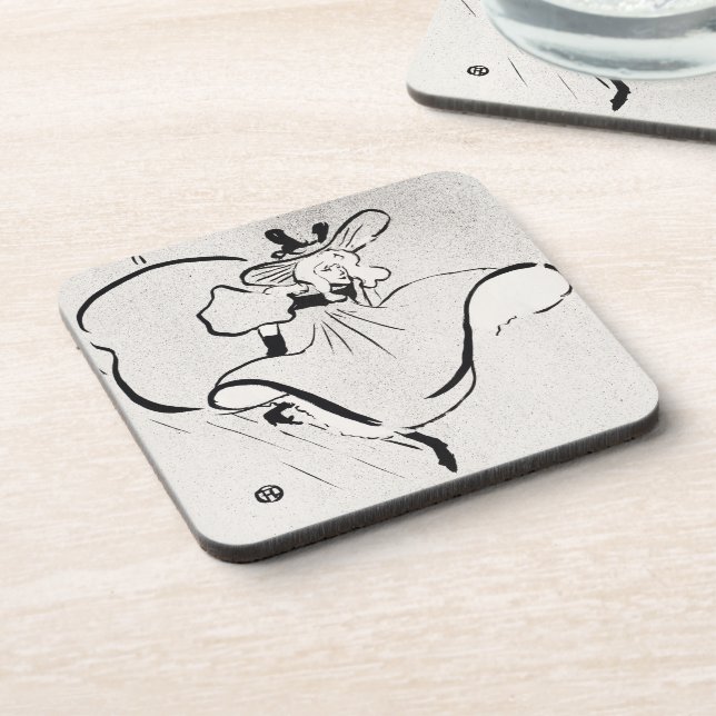 Black and White Art Jane Avril by Toulouse Lautrec Beverage Coaster (Left Side)