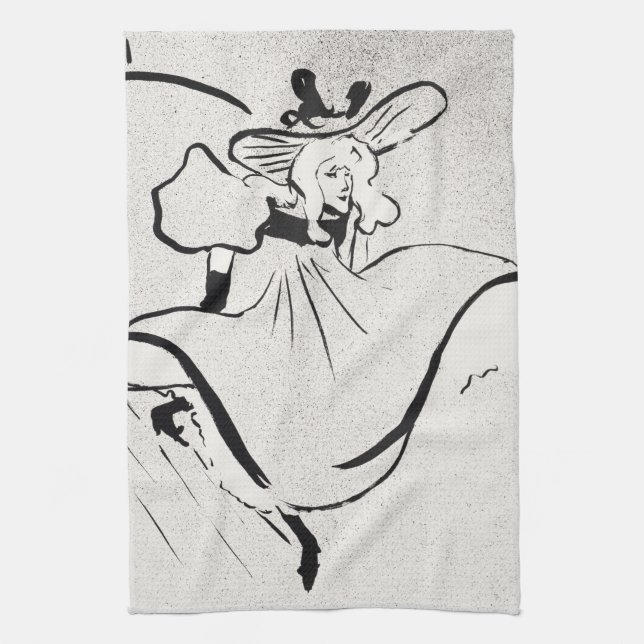 Black and White Art Jane Avril by Toulouse Lautrec Kitchen Towel (Vertical)
