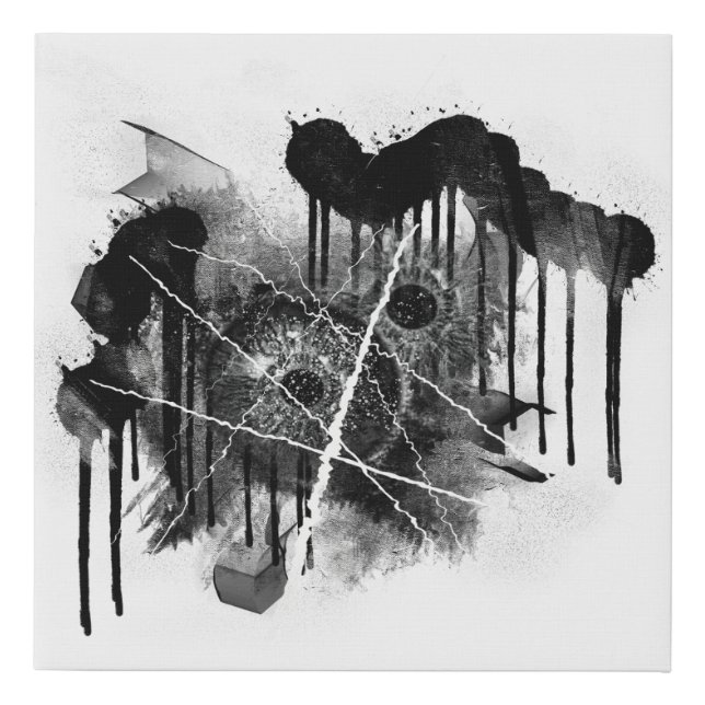 Black and White art, Modern Abstract Faux Canvas Print (Front)