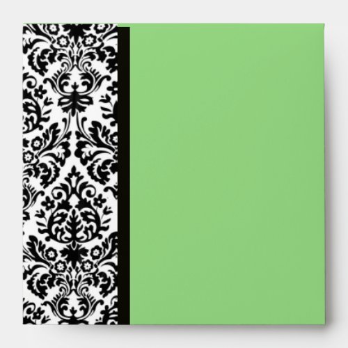 BLACK AND WHITE ART NOUVEAU DAMASK Green Envelope