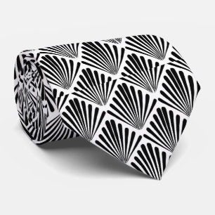 Black and white Art Nouveau geometric pattern Neck Tie