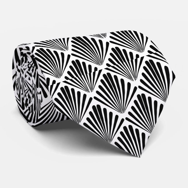 Black and white Art Nouveau geometric pattern Neck Tie (Rolled)