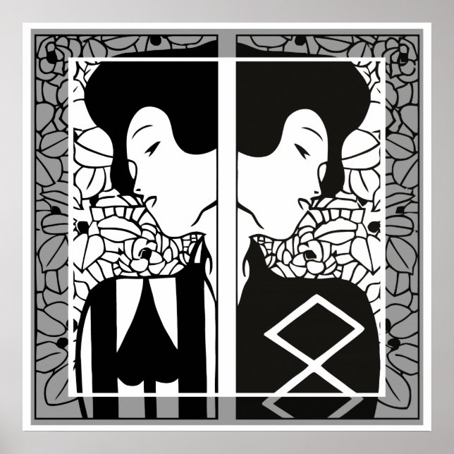 Black-and-white art nouveau silhouettes poster (Front)