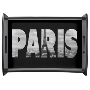 Black and White Art Vintage Paris and Eiffel Tower Serving Tray
