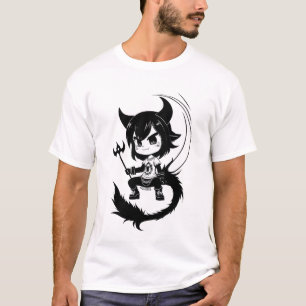 Black and White art young Devil girl AI Art T-Shirt