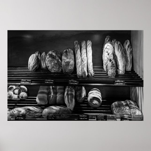 Black and White Artisan Bread Display Bakery Photo Poster (Front)