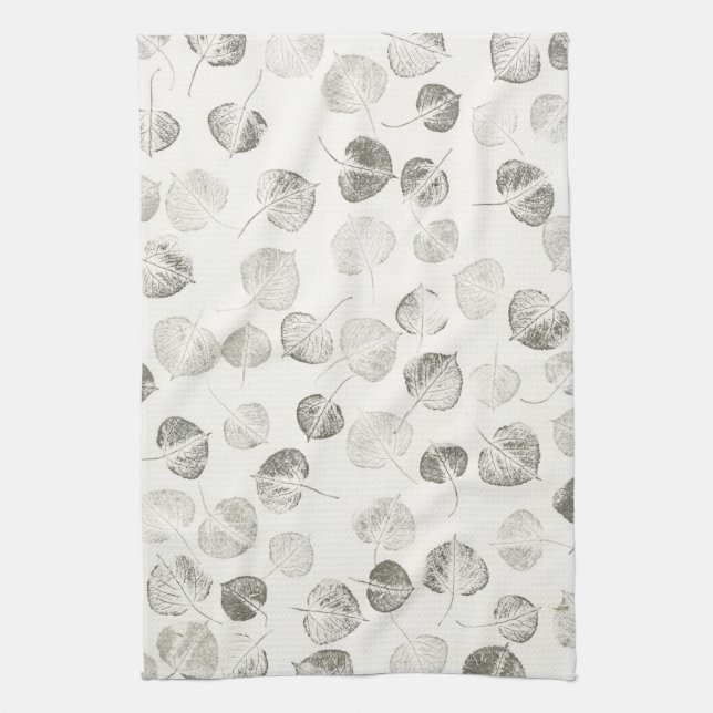 Black and White Aspen Leaves Pattern © Sandy Long Kitchen Towel (Vertical)