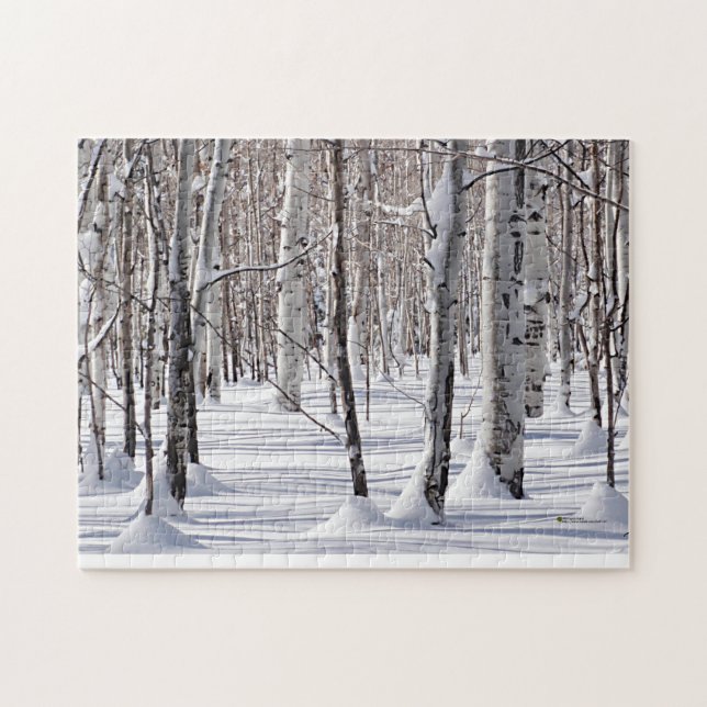 Black and White Aspen Tree Trunks in Snow Photo Jigsaw Puzzle (Horizontal)