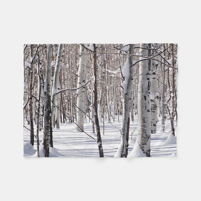 Black and White Aspen Tree Trunks Photograph Cozy Fleece Blanket (Front (Horizontal))