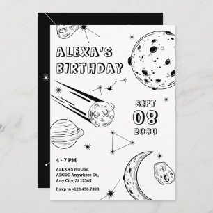 Black and white astrology moon birthday invitation